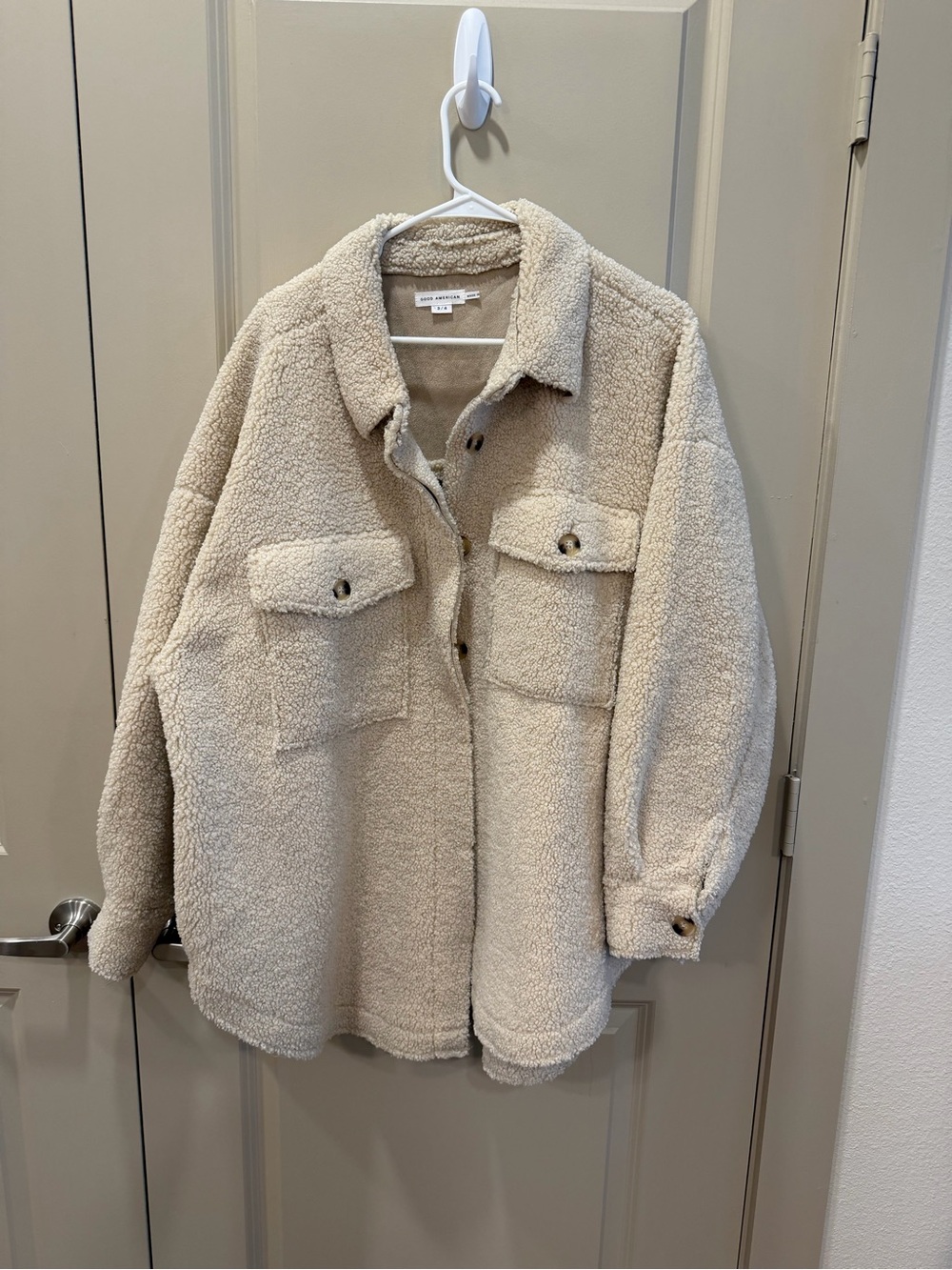 Good American Cream Teddy Sherpa Jacket